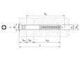 Technical drawing with dimensions of Tecfi YZ01 - Hammer drive anchors with countersunk collar and countersunk head nail screw