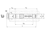 Technical drawing with dimensions of Tecfi HVE01 - Heavy duty anchors with washer and hex head screw