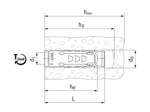 带尺寸的技术图：Tecfi DXE00 - 套筒锚栓 带内螺纹