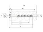 Technical drawing with dimensions of Tecfi HXE03 - Concrete screws countersunk head and hexalobular socket