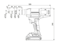 Technical drawing with dimensions of STANLEY® Assembly Technologies ProSet® PB2500-QW183 - Battery-Powered Blind Rivet Tool in plastic carry case fully equipped