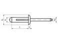 Technical drawing with dimensions of POP® ACD…ASMLF - Load spreading blind rivets large head