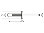 Technical drawing with dimensions of POP® ACD…ASMLF - Load spreading blind rivets large head