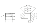 Technical drawing with dimensions of KEENSERTS® KNM - Threaded inserts with locking kees light duty, with free running thread
