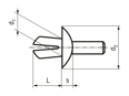Technical drawing with dimensions of PLASTIKO - Expansion rivets