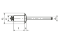 Technical drawing with dimensions of FASTEKS® FBR KSD...CUST - Blind rivets Standard dome head