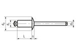 Technical drawing with dimensions of FASTEKS® FBR KSD...CUST - Blind rivets Standard dome head