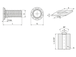 Technical drawing with dimensions of PEM® FHS - Self-clinching threaded studs with UNF thread, for metallic materials