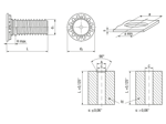 Technical drawing with dimensions of PEM® FH - Self-clinching threaded studs with UNF thread, for metallic materials