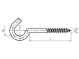 Technical drawing with dimensions of Clothesline hooks with thread for wood