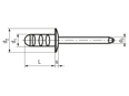 Technical drawing with dimensions of POP® MG21 - Blind rivets Multigrip dome head