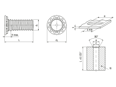 Technical drawing with dimensions of PEM® FHA - Self-clinching threaded studs with UNF thread, for metallic materials