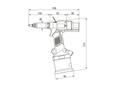 Technical drawing with dimensions of POP® ProSert® XTN20 - Hydropneumatic setting tool
