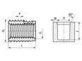 Technical drawing with dimensions of FASTEKS® FTI SC-37/38 - Self-cutting thread inserts with chip reservoir, for light metals, thermoplastics and thermoset plastics