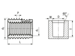 Technical drawing with dimensions of FASTEKS® FTI SC-37/38 - Self-cutting thread inserts with chip reservoir, for light metals, thermoplastics and thermoset plastics
