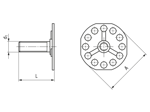 Technical drawing with dimensions of bigHead® M1/B38A - Fastener with threaded stud rounded corner head Ø 38 mm