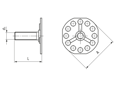 带尺寸的技术图：bigHead® SM1/B38A - 与螺柱压焊 圆的八角形头 Ø 38 mm