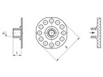 Technical drawing with dimensions of bigHead® SF2/B38A - Fastener with threaded collar rounded corner head Ø 38 mm blind