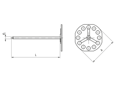 Technical drawing with dimensions of bigHead® SM5/B38A - Fastener with nail rounded corner head Ø 38 mm