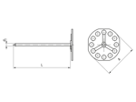 Technical drawing with dimensions of bigHead® SM5/B38A - Fastener with nail rounded corner head Ø 38 mm