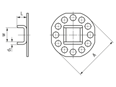 Technical drawing with dimensions of bigHead® SB38A - Fastener with cable tyrap rounded corner head Ø 38 mm