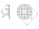 Technical drawing with dimensions of bigHead® SB38A - Fastener with cable tyrap rounded corner head Ø 38 mm