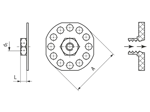 带尺寸的技术图：bigHead® SF1/S38A - 与螺母压焊 圆的八角形头 Ø 38 mm 通孔型
