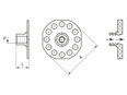 带尺寸的技术图：bigHead® F2/S38A - 与内螺纹套管压焊 圆的八角形头 Ø 38 mm 通孔型