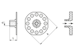 带尺寸的技术图：bigHead® F2/S38A - 与内螺纹套管压焊 圆的八角形头 Ø 38 mm 通孔型