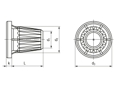 Technical drawing with dimensions of MM WELDING® LiteWWeight® Pin Sniper - Fastener for ultrasonic welding for positioning in pre-moulded holes in sandwich structures