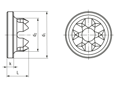 带尺寸的技术图：MM WELDING® LiteWWeight® Lotus Standard - 超声波焊接紧固件 用于纤维材料主要是高密度材料