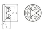 带尺寸的技术图：MM WELDING® LiteWWeight® Lotus Standard - 超声波焊接紧固件 用于纤维材料主要是高密度材料