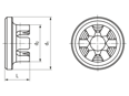Technical drawing with dimensions of MM WELDING® LiteWWeight® Lotus Victory - Fastener for ultrasonic welding for fixation in fibrous components mainly for soft and low‑density materials