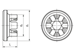 Technical drawing with dimensions of MM WELDING® LiteWWeight® Lotus Victory - Fastener for ultrasonic welding for fixation in fibrous components mainly for soft and low‑density materials