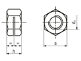 Technical drawing with dimensions of J.Lanfranco HCE - Slotted self locking hex nuts all-metal