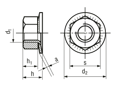 Technical drawing with dimensions of Twolok® CS - Hex nuts with captive conical spring washer