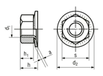 Technical drawing with dimensions of Twolok® CS - Hex nuts with captive conical spring washer
