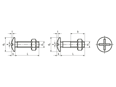 Technical drawing with dimensions of Slotted truss head machine screws with hexagon nuts, partially / fully threaded