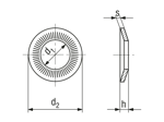 Technical drawing with dimensions of Rip-Lock™ - Lock washers large series