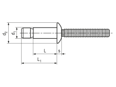 Technical drawing with dimensions of Huck® Magna-Lok® MGLP-R - Blind rivets high strength dome head