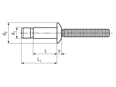 Technical drawing with dimensions of Huck® Magna-Lok® MGLP-B - Blind rivets high strength dome head