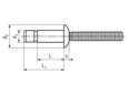 带尺寸的技术图：Huck® Magna-Lok® MGLP-U - 抽芯铆钉 高强度 圓頂頭