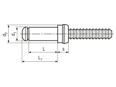 Technical drawing with dimensions of Huck® BOM® R - Blind rivets high strength dome head