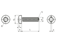 Technical drawing with dimensions of Hexalobular (6 Lobe) socket pan head thread forming screws with uncontinuous slot, metric thread