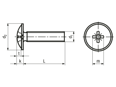 Technical drawing with dimensions of Pozidriv type Z truss head screws