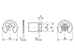 Technical drawing with dimensions of Truarc E 863 - Circlips for shafts