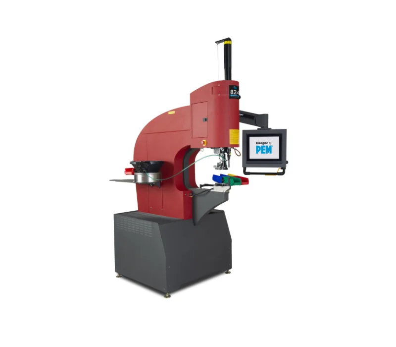 A red Haeger press, model 824 WindowTouch5e for installing self-clinching fasteners