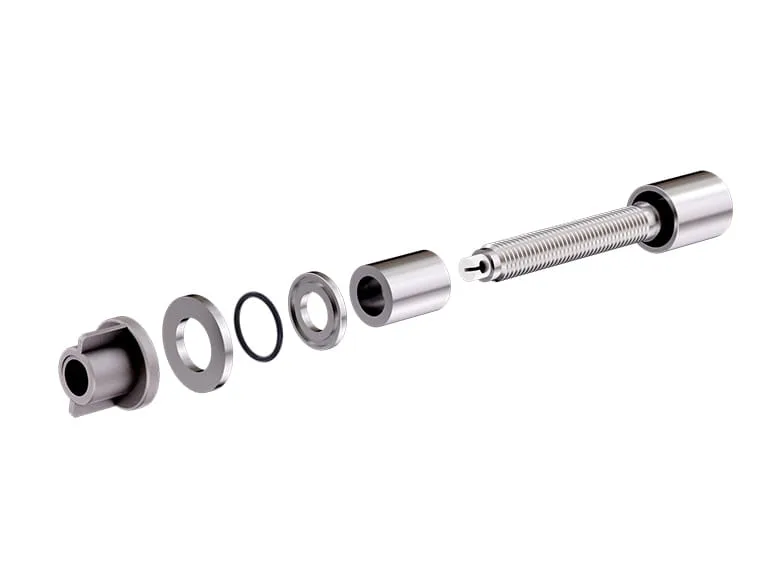 An assembly made up of different component parts on white background