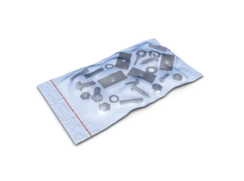 Mounting kit in a light blue bag, made up of 24 components in different variants