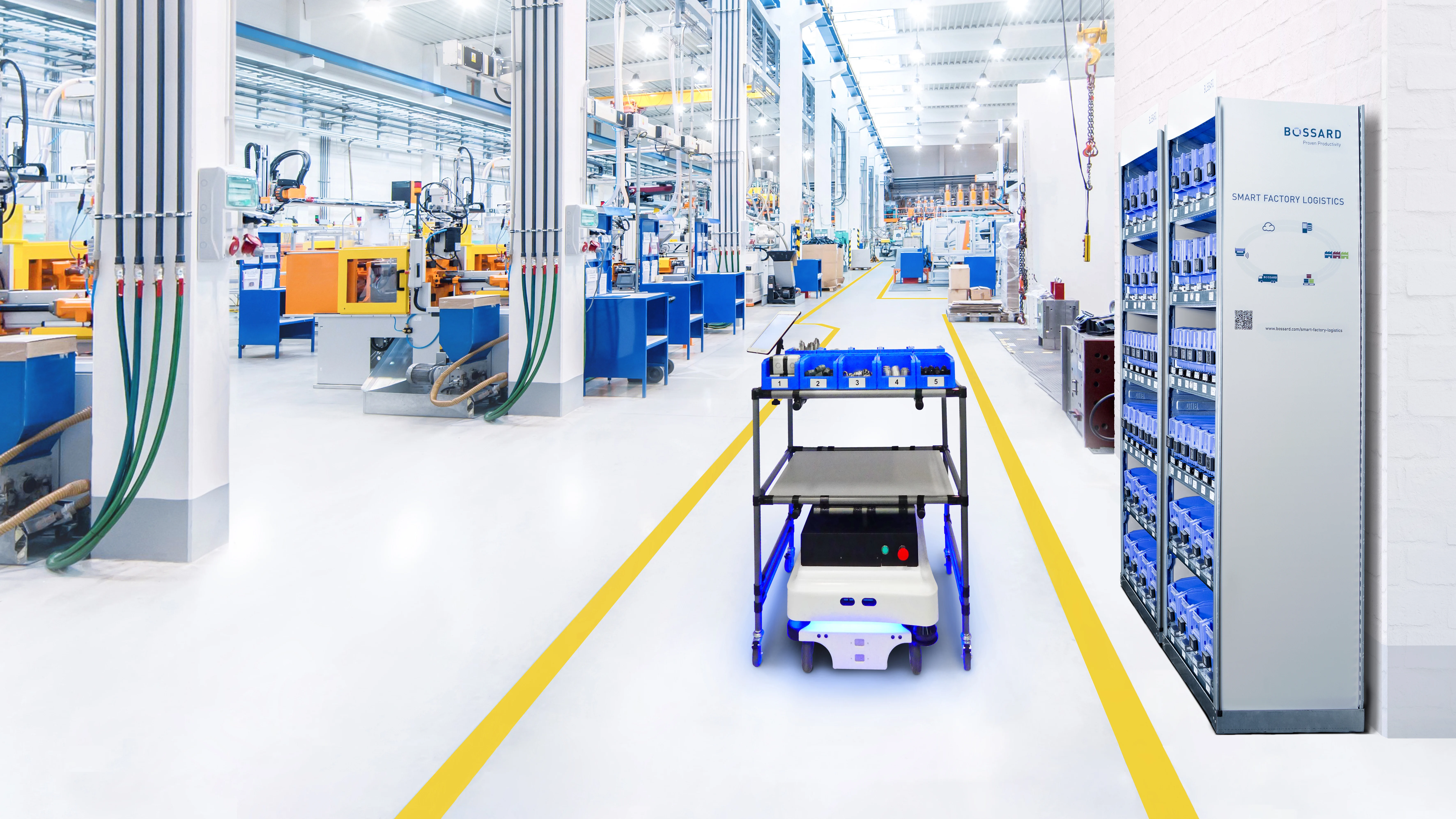 Autonomous mobile robot (AMR) transporting C-part items on a cart